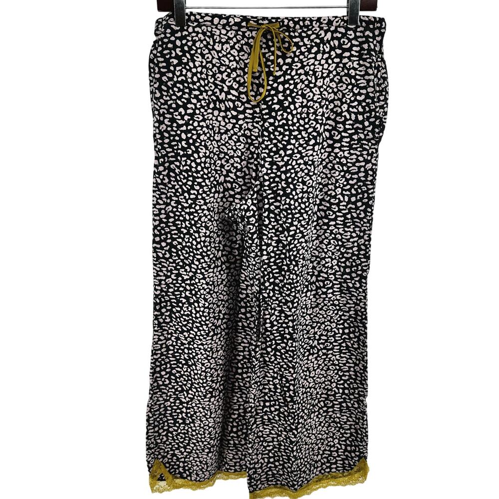 Victoria's Secret Pajama Pants Lounge Leopard Animal Print Drawstring Black M